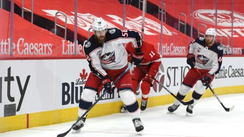 Columbus Blue Jackets defenseman David Savard (58) during the second period against the Detroit Red Wings at Little Caesars Arena.