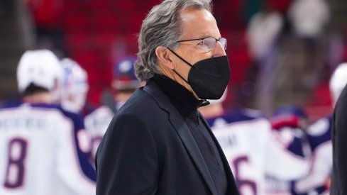 Mar 18, 2021; Raleigh, North Carolina, USA; Columbus Blue Jackets head coach John Tortorella walks off the ice after the game against the Carolina Hurricanes at PNC Arena.