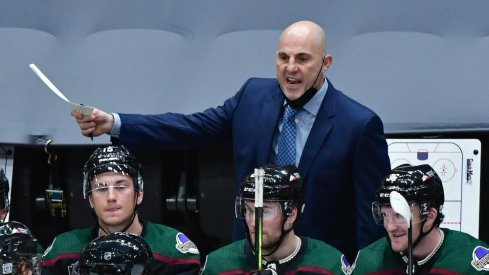 Arizona Coyotes head coach Rick Tocchet reacts during the second period against the Anaheim Ducks at Gila River Arena. 