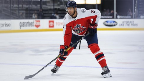 Feb 20, 2021; Columbus, Ohio, USA; Columbus Blue Jackets defenseman Seth Jones (3) skates against the Nashville Predators in the third period at Nationwide Arena.