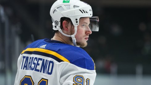 St. Louis Blues right wing Vladimir Tarasenko (91) looks on against the Minnesota Wild in the first period at Xcel Energy Center. 