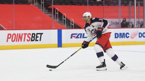 Jan 18, 2021; Detroit, Michigan, USA; Columbus Blue Jackets defenseman Seth Jones (3) during the game against the Detroit Red Wings at Little Caesars Arena.