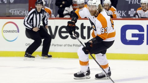 Jakub Voracek skates with the puck