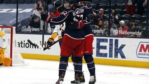 Emil Bemstrom celebrates a goal