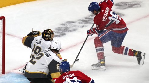 Jesperi Kotkaniemi skates in the NHL playoffs