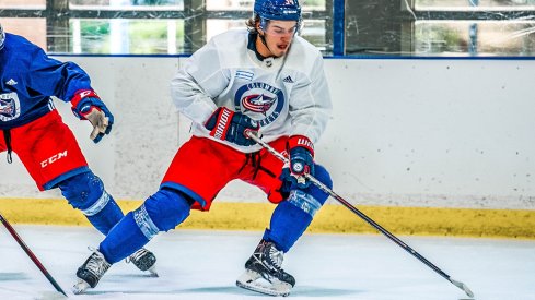 Cole Sillinger controls the puck.