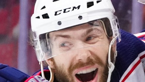 Oliver Bjorkstrand celebrates a preseason goal. The Columbus Blue Jackets are hoping to see this look frequently during the season.