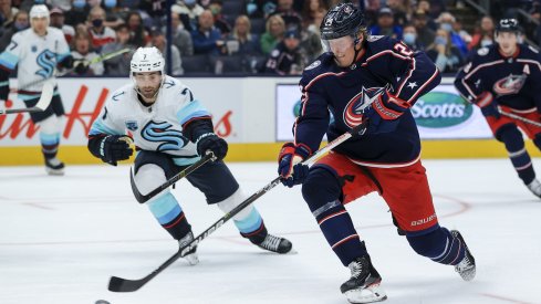 Patrik Laine was denied on a breakaway in the second period, but scored the game-winner in overtime for the Columbus Blue Jackets.