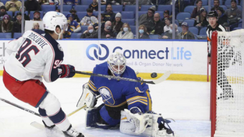 Jack Roslovic looked sharp Monday in Buffalo, scoring twice in the first and adding an assist in the second.