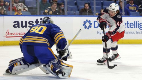With key players in the COVID-19 protocol — and thus out of the lineup Monday — the short-handed Columbus Blue Jackets head north for the first half of a home-and-home with the Buffalo Sabres.