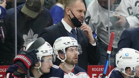 Columbus Blue Jackets' head coach Brad Larsen against the Toronto Maple Leafs at Scotiabank Arena.