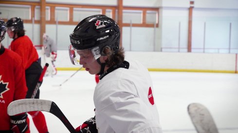 Kent Johnson at practice with Team Canada