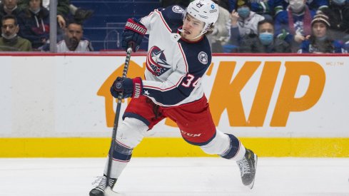 Cole Sillinger skates against the Vancouver Canucks