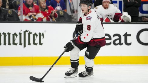 Zach Werenski at the 2022 NHL All-Star Game from T-Mobile Arena in Las Vegas, NV