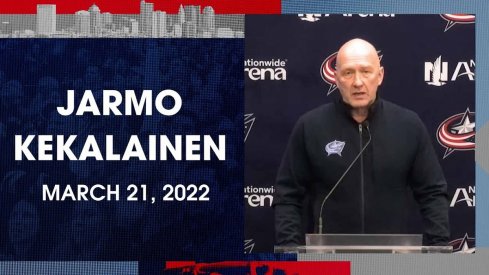 Jarmo Kekalainen talks to the media after the NHL Trade Deadline