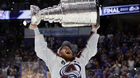 Colorado Avalanche captain Gabriel Landeskog celebrates with the Stanley Cup