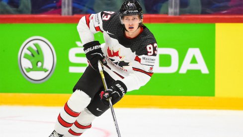 Kent Johnson of Team Canada during the 2022 IIHF World Junior Championships.