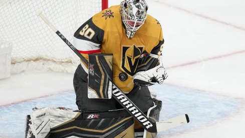 Vegas Golden Knights goaltender Robin Lehner makes a save