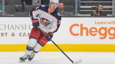 Cole Sillinger skates against the San Jose Sharks