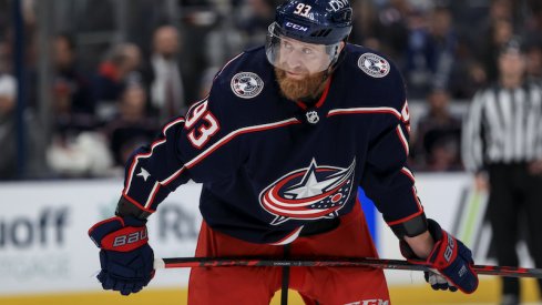 Columbus Blue Jackets' Jakub Voracek waits for the face-off against the Tampa Bay Lightning in the second period at Nationwide Arena.
