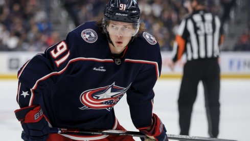 Kent Johnson was one of only a few bright spots for the Blue Jackets in Saturday's 6-3 loss to Pittsburgh.