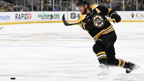 David Pastrnak leads the Boston Bruins in goals, assists, and points.