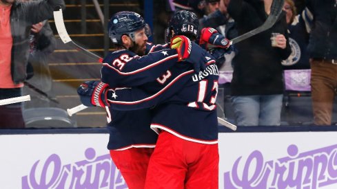 Columbus Blue Jackets center Boone Jenner celebrates a goal against the Philadelphia Flyers during the second period at Nationwide Arena.