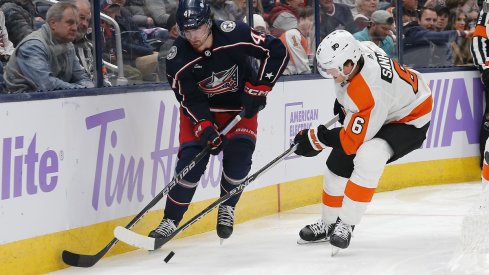 Marcus Bjork skates against the Philadelphia Flyers 