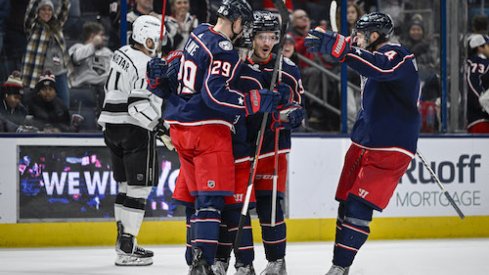 From left to right: Patrik Laine, Johnny Gaudreau, Jack Roslovic, and Vladislav Gavrikov