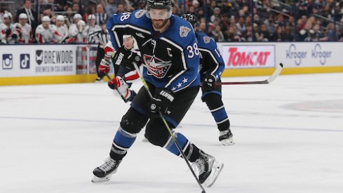 Boone Jenner attempts a shot during the Blue Jackets' game vs. the Capitals.