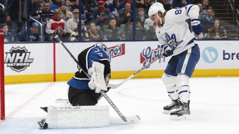 Joonas Koprisalo denies William Nylander on a breakaway.