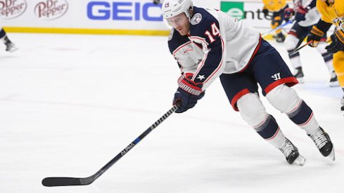 Gustav Nyquist skates in the Blue Jackets vs. Predators game.