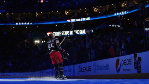 2nd star of the game Columbus Blue Jackets right wing Kirill Marchenko (86) after the game against the Ottawa Senators at Nationwide Arena.