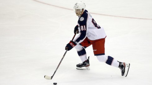 Columbus Blue Jackets defenseman Stanislav Svozil (81) moves the puck against the Pittsburgh Penguins during the third period at PPG Paints Arena.