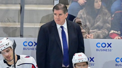 Washington Capitals head coach Peter Laviolette looks on in the second periodagainst the Arizona Coyotes at Mullett Arena.