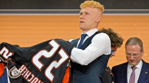 Nathan Gaucher after being selected as the number twenty-two overall pick to the Anaheim Ducks in the first round of the 2022 NHL Draft at Bell Centre.