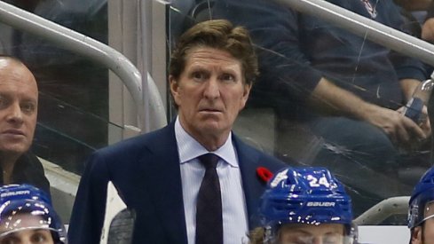 Toronto Maple Leafs head coach Mike Babcock looks on from the bench during a game against the Washington Capitals at Scotiabank Arena. Washington defeated Toronto in overtime.