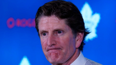 Toronto Maple Leafs head coach Mike Babcock during the post game press conference against the Columbus Blue Jackets at Scotiabank Arena. Columbus defeated Toronto in overtime.
