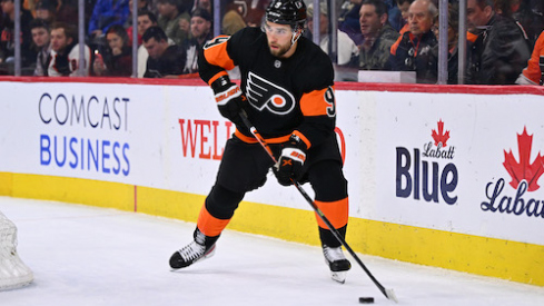Philadelphia Flyers defenseman Ivan Provorov (9) controls the puck against the Minnesota Wild in overtime at Wells Fargo Center.