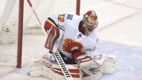 Calgary Flames' Niklas Backstrom makes a save during the third period against the Minnesota Wild at Xcel Energy Center. The Wild won 6-2.