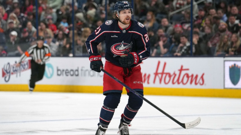 Columbus Blue Jackets center Josh Dunne (21) skates during the second period against the Ottawa Senators at Nationwide Arena.