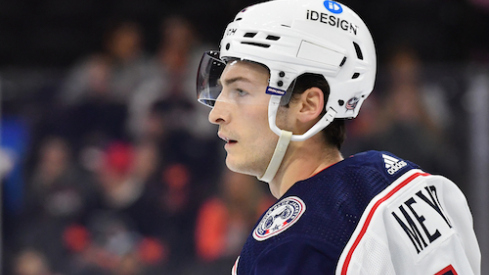 Columbus Blue Jackets right wing Carson Meyer (72) against the Philadelphia Flyers at Wells Fargo Center.