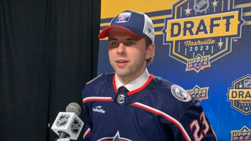 Adam Fantilli speaks to the media after being selected with the No. 3 overall pick in the 2023 NHL Draft.