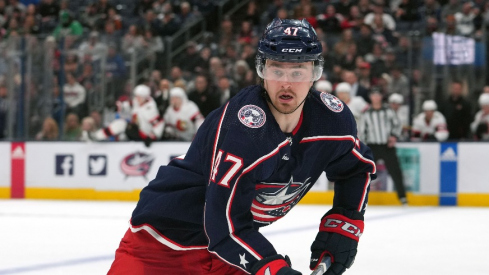 Columbus Blue Jackets defenseman Marcus Bjork (47) skates during the second period against the Ottawa Senators at Nationwide Arena.