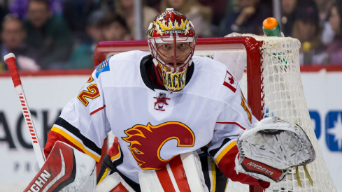 Calgary Flames' Niklas Backstrom looks for the puck in the second period against the Minnesota Wild at Xcel Energy Center.