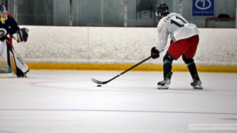 Adam Fantilli attempts to score a shootout goal at Columbus Blue Jackets development camp. 