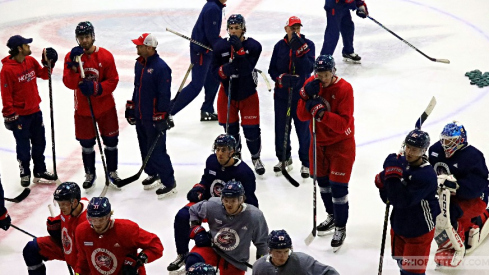 Blue Jackets prospects practice ahead of the NHL Prospect Tournament in Traverse City.