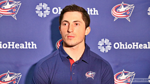 Zach Werenski addresses the media at the Columbus Blue Jackets' annual media luncheon.