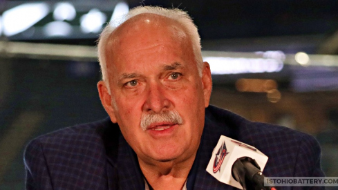 John Davidson speaks to the media at the annual Columbus Blue Jackets media luncheon.