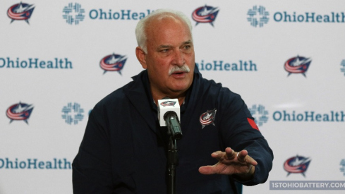 President of hockey operations John Davidson speaks to the press at the Columbus Blue Jackets 2021 season kickoff media luncheon.